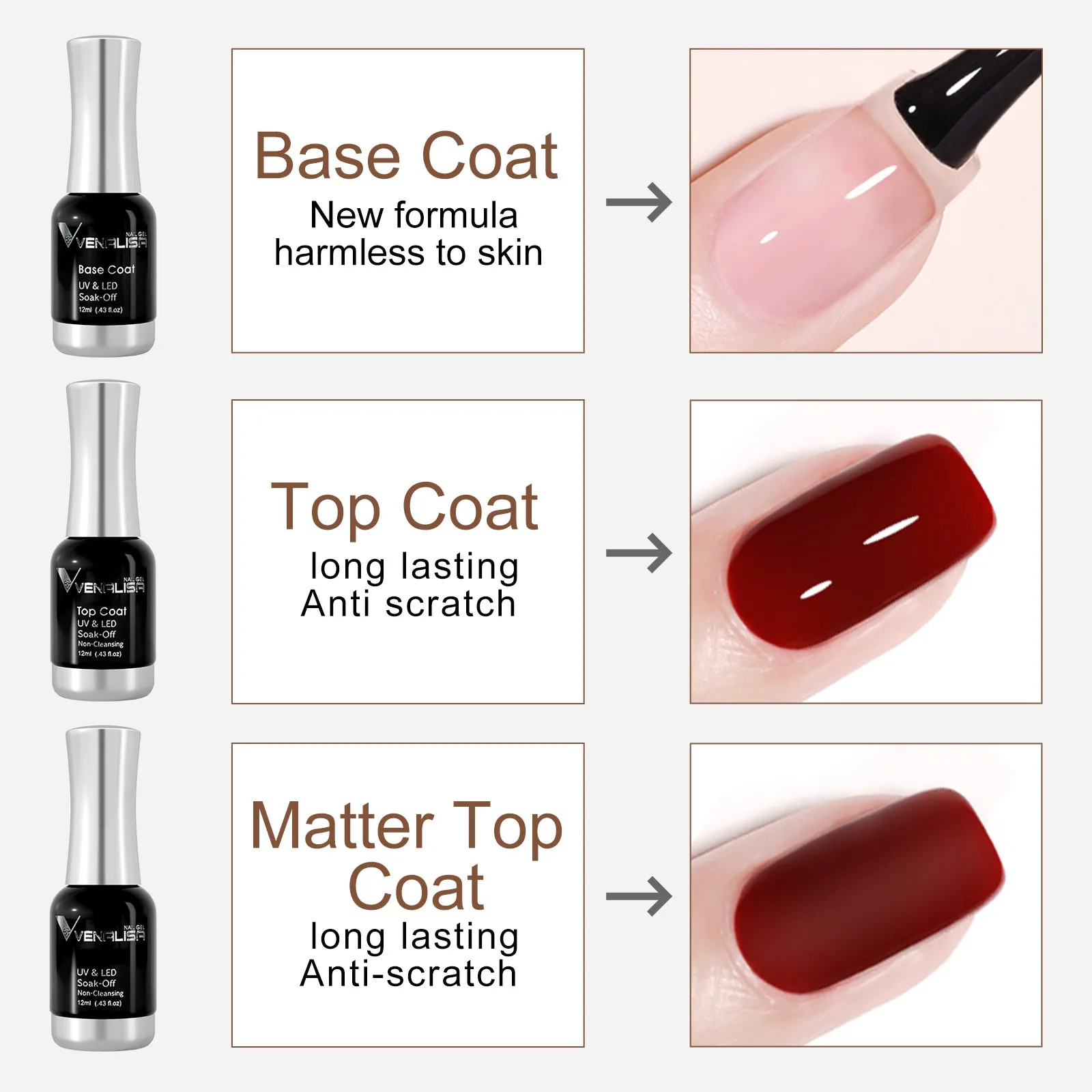 12ml Top & Base Coat Set- 5 pcs