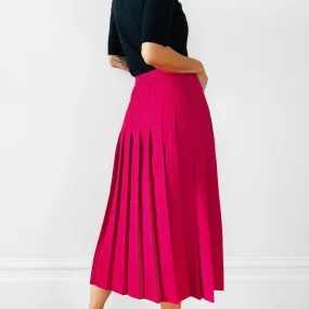 1970s Fuchsia Pink Wool Pleated Skirt