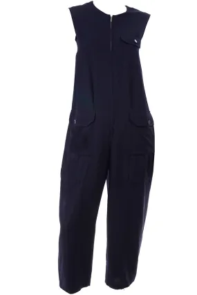 1990s Yohji Yamamoto Navy Blue Wool Sleeveless Jumpsuit