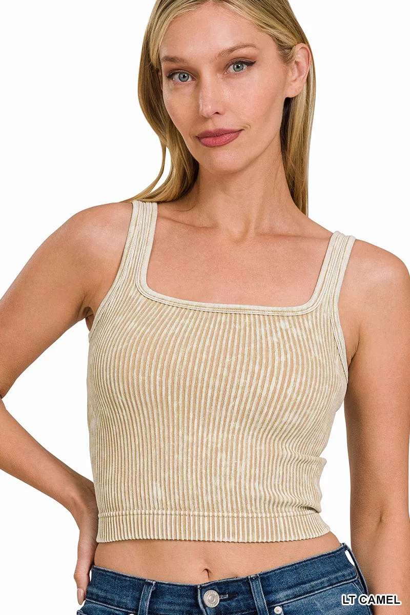 2 WAY NECKLINE SEAMLESS WASHED RIBBED TANK TOP