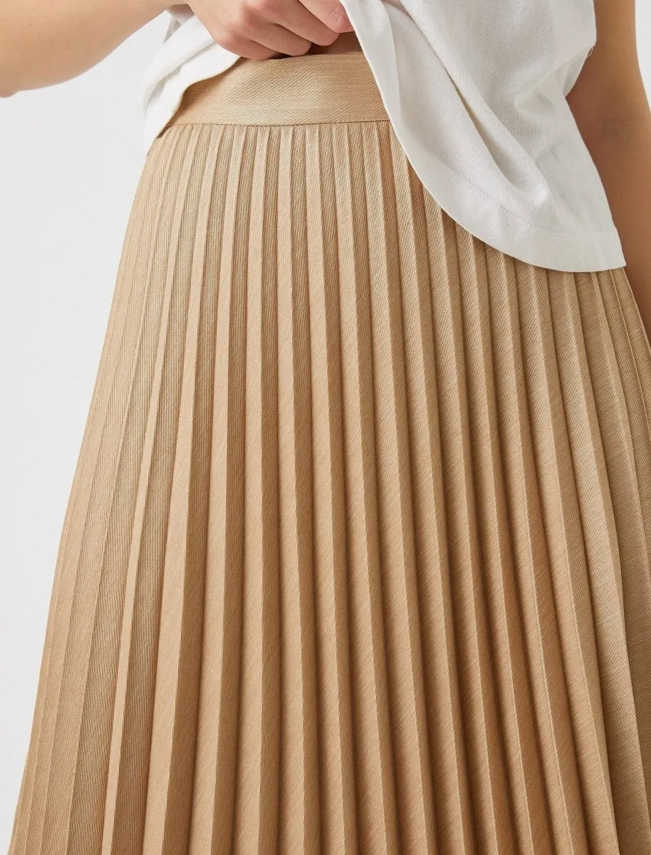 Accordion Pleated Skirt in Beige