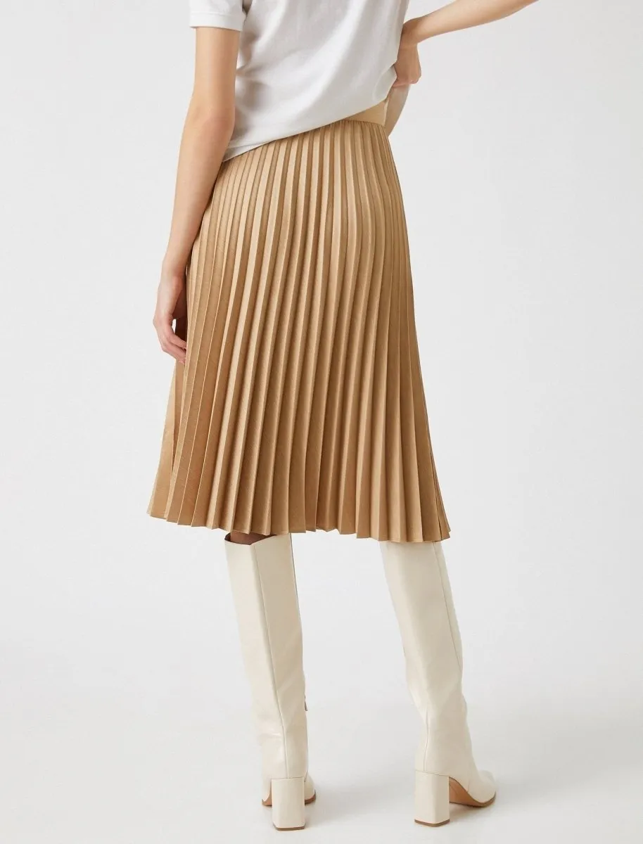 Accordion Pleated Skirt in Beige