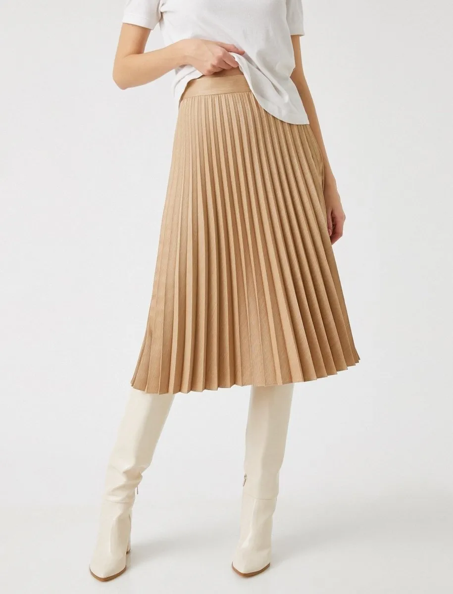 Accordion Pleated Skirt in Beige