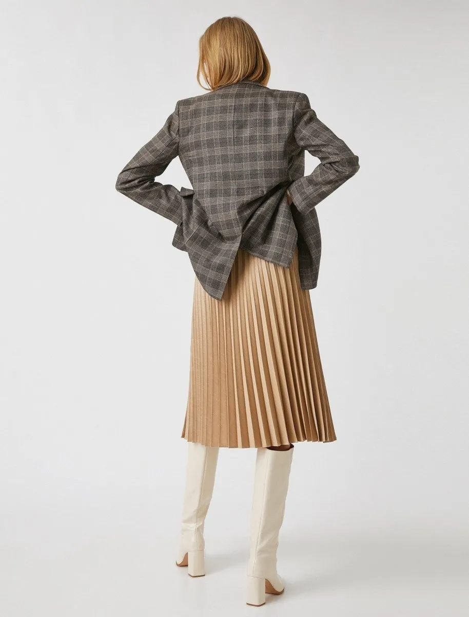 Accordion Pleated Skirt in Beige