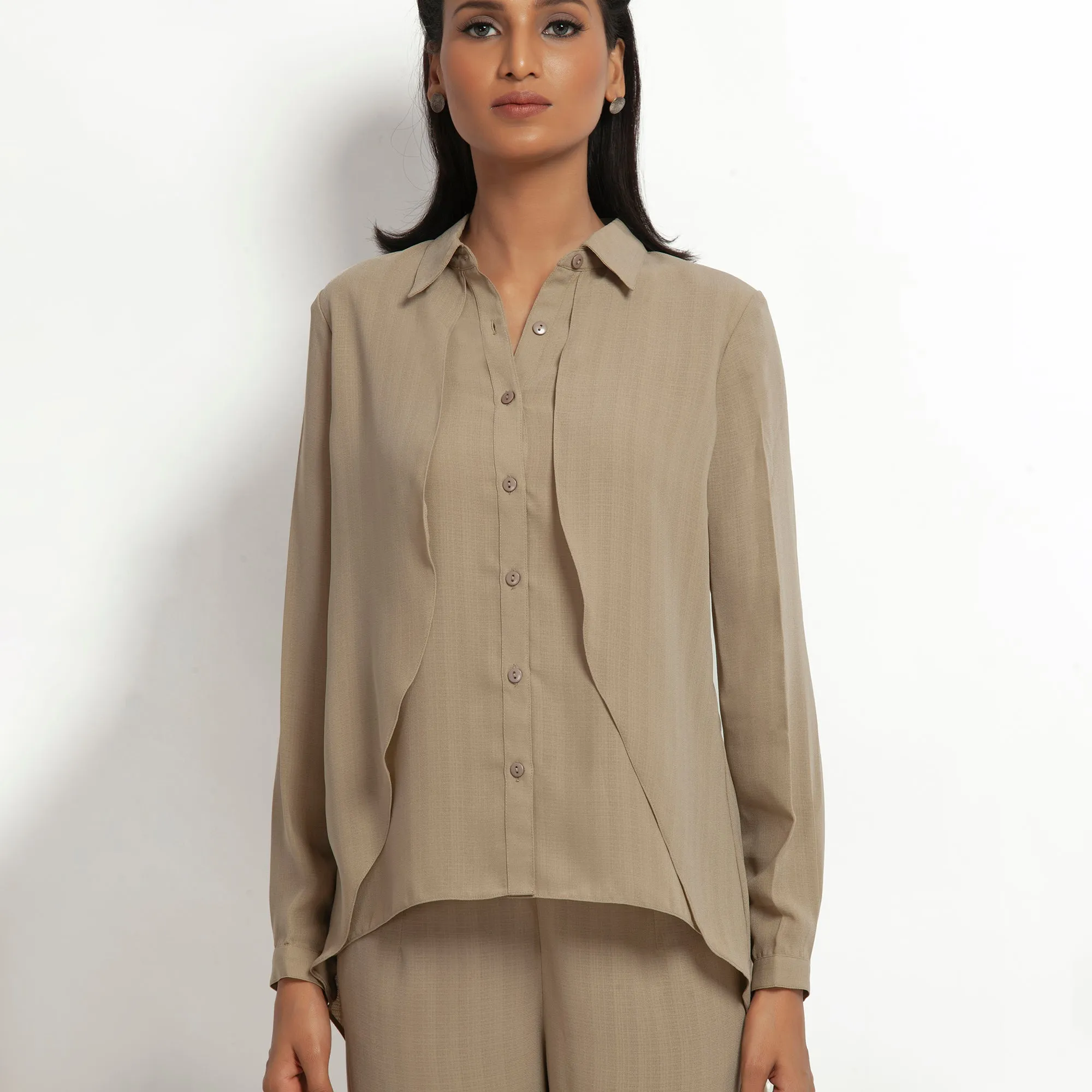 Beige Double Layer Asymmetrical Top