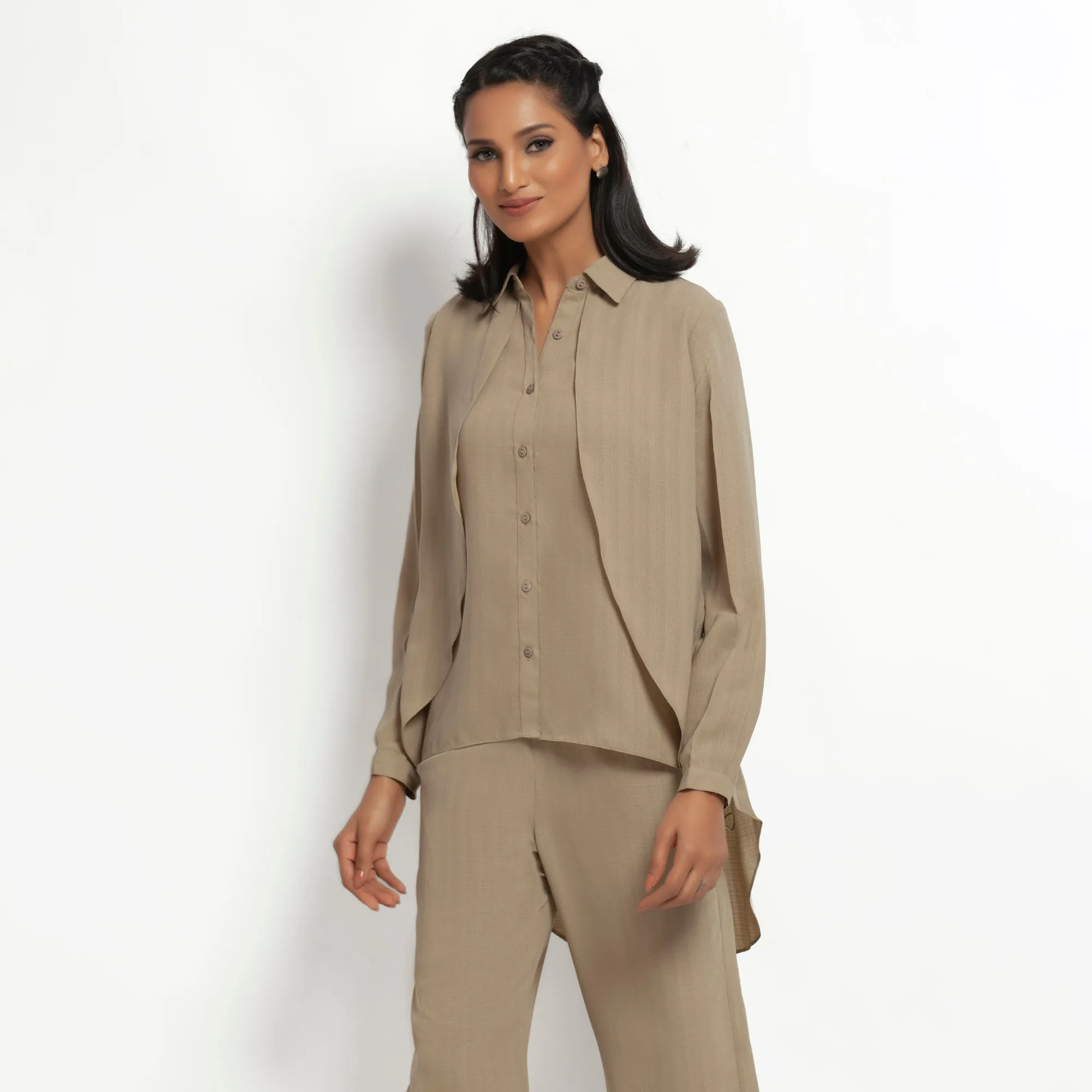 Beige Double Layer Asymmetrical Top