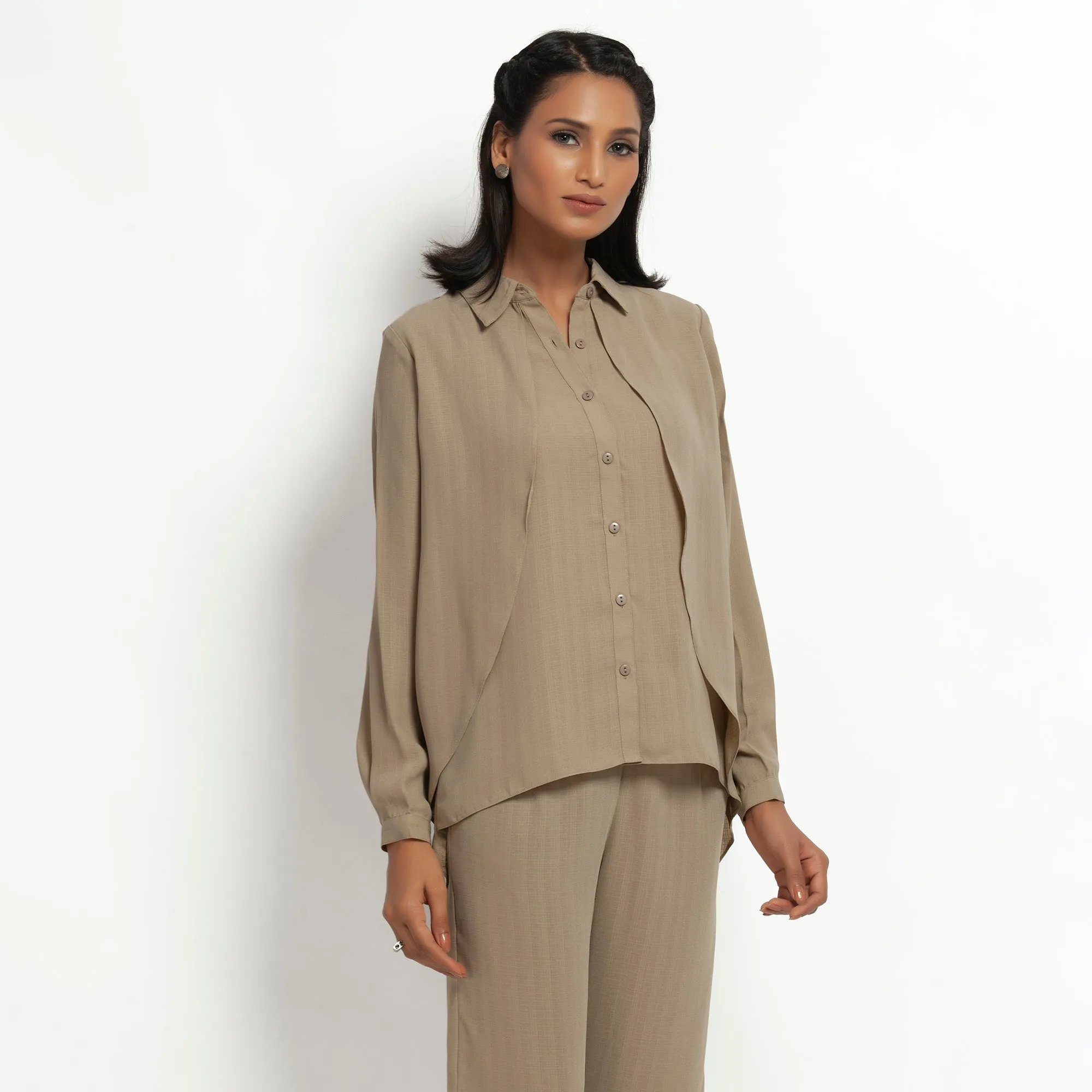 Beige Double Layer Asymmetrical Top