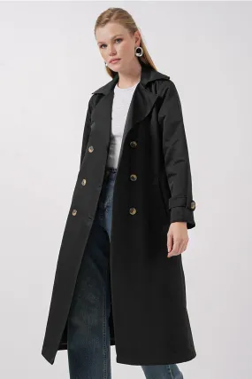 BGD Women Women's Wrap Neck Long Trench Coat - Black - Bitterfeld