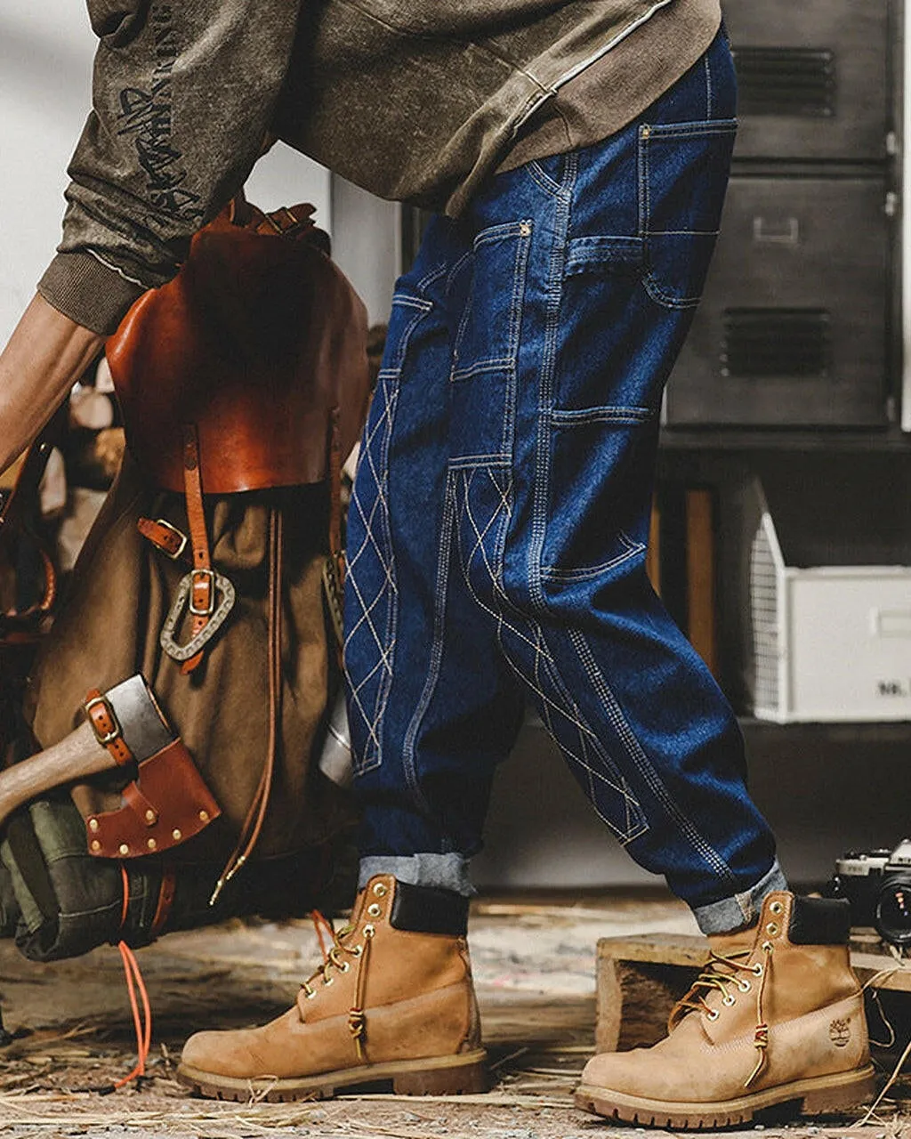 【BLUE LABEL】Diamond Stitch Double Knee Jeans P0301