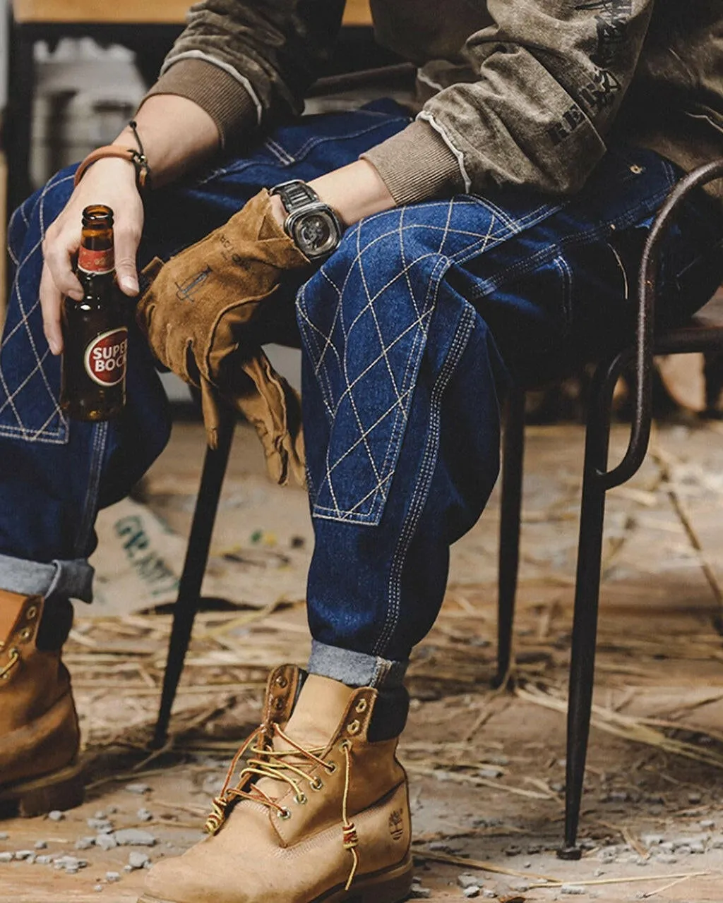 【BLUE LABEL】Diamond Stitch Double Knee Jeans P0301