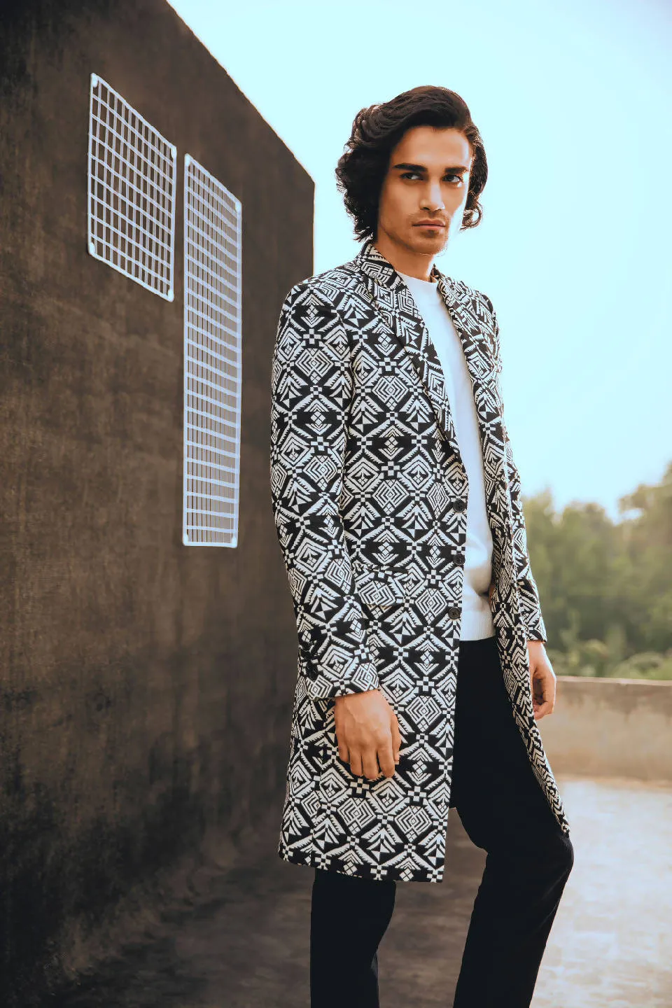 BOHEMIAN BLACK AND WHITE LONGCOAT