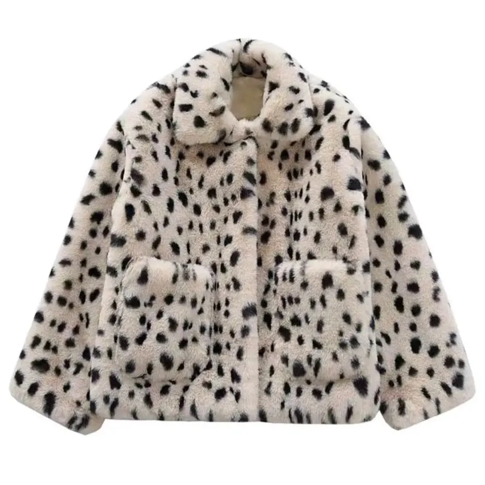 Boho Winter Coat, Fur Coat, Faux Fox Fur, White Black Dalmatian