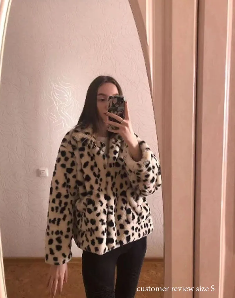 Boho Winter Coat, Fur Coat, Faux Fox Fur, White Black Dalmatian