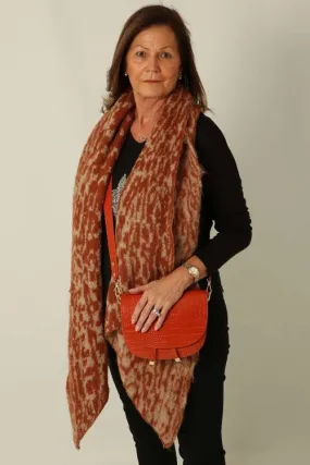 Brown Asymmetric Animal Print Blanket Scarf
