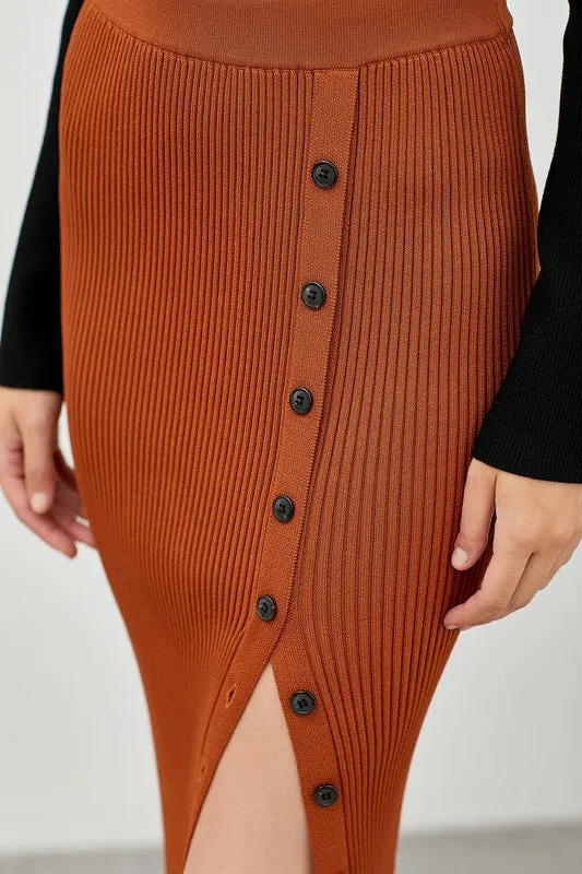 Charleston Button Detail Midi Skirt with Slit