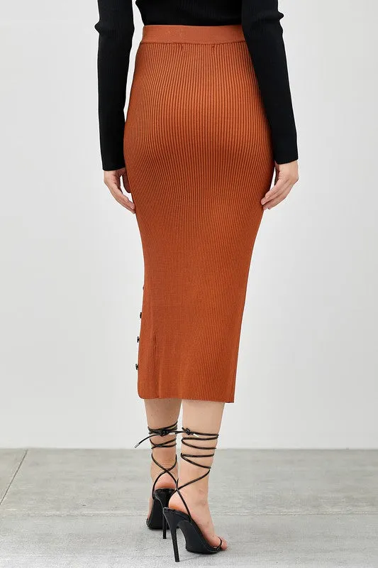 Charleston Button Detail Midi Skirt with Slit