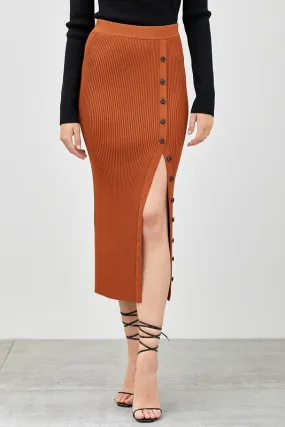 Charleston Button Detail Midi Skirt with Slit