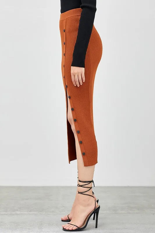 Charleston Button Detail Midi Skirt with Slit