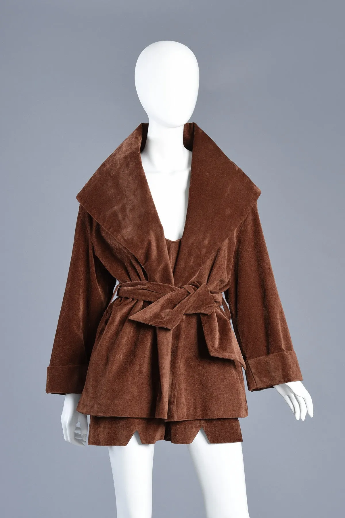 Chocolate Velveteen 2pc Romper   Shawl Collar Jacket Ensemble
