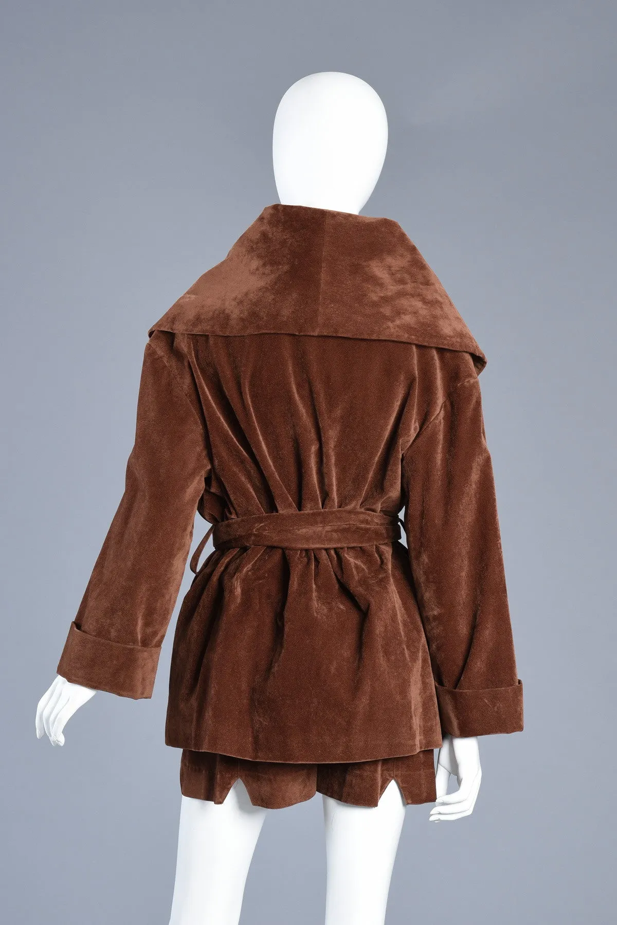 Chocolate Velveteen 2pc Romper   Shawl Collar Jacket Ensemble
