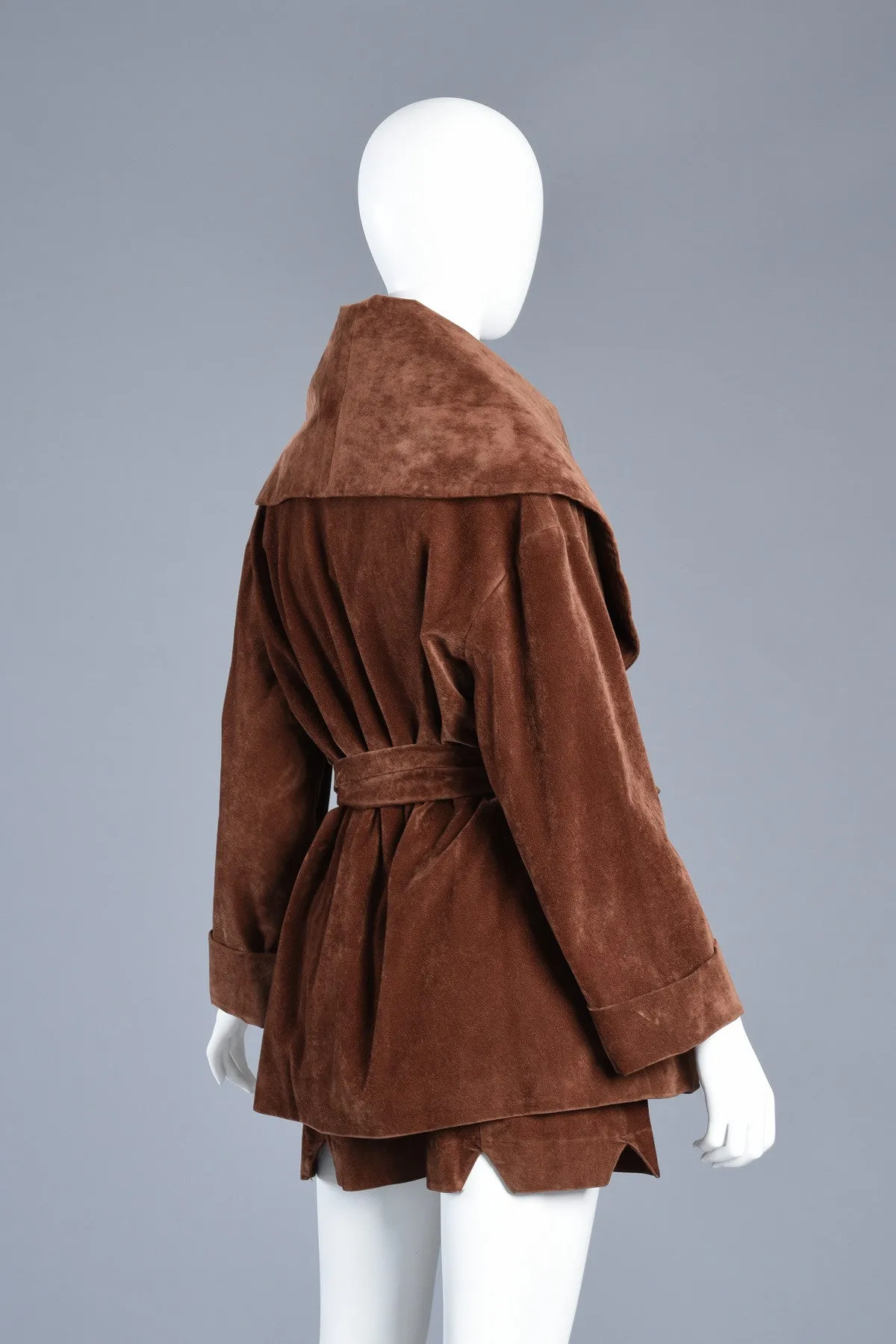 Chocolate Velveteen 2pc Romper   Shawl Collar Jacket Ensemble
