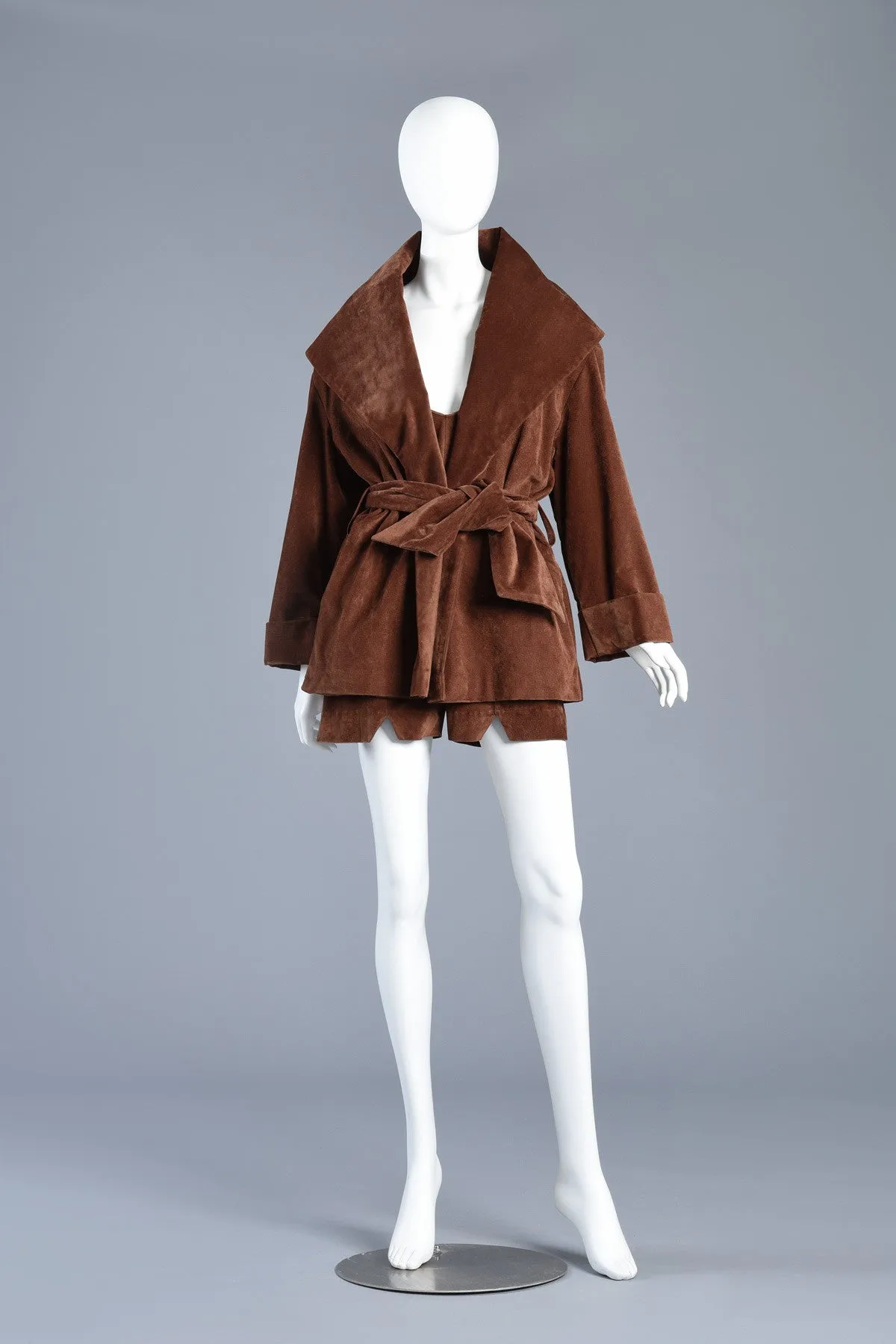 Chocolate Velveteen 2pc Romper   Shawl Collar Jacket Ensemble