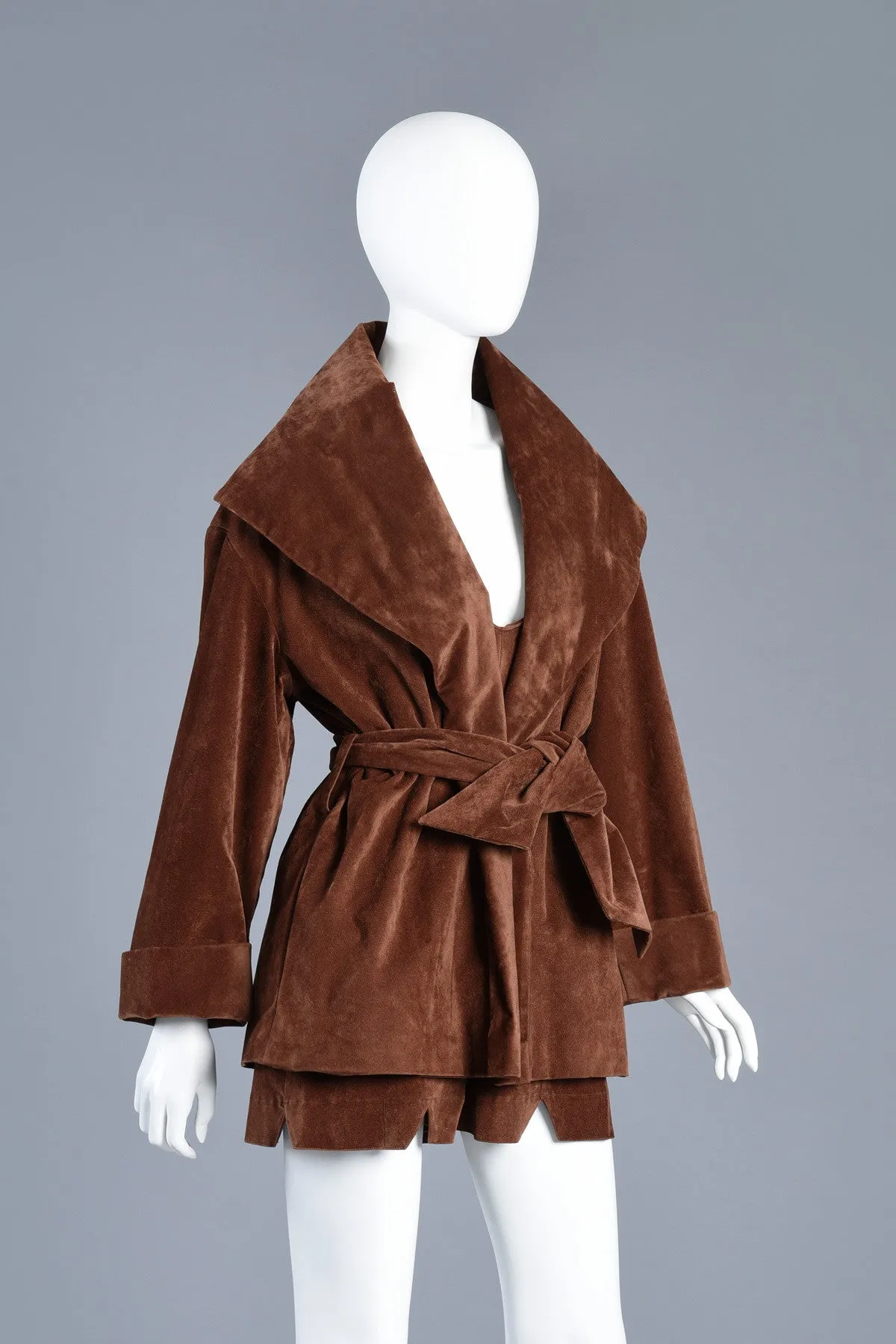 Chocolate Velveteen 2pc Romper   Shawl Collar Jacket Ensemble