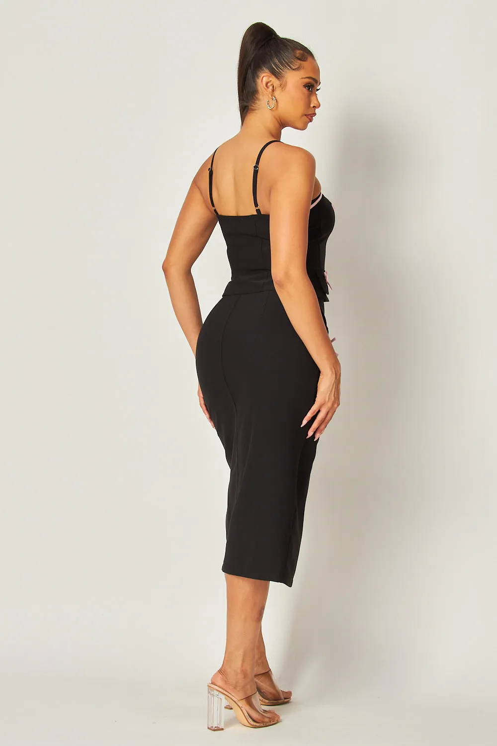 Coquette Mini Bow Button Down Cami & Midi Skirt Set