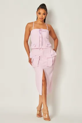 Coquette Mini Bow Button Down Cami & Midi Skirt Set