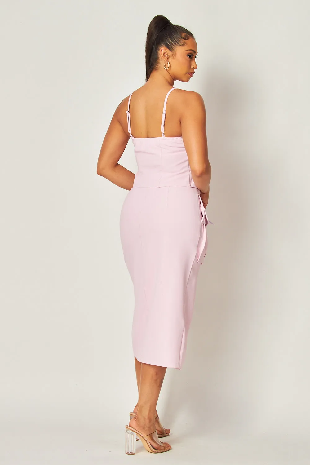 Coquette Mini Bow Button Down Cami & Midi Skirt Set