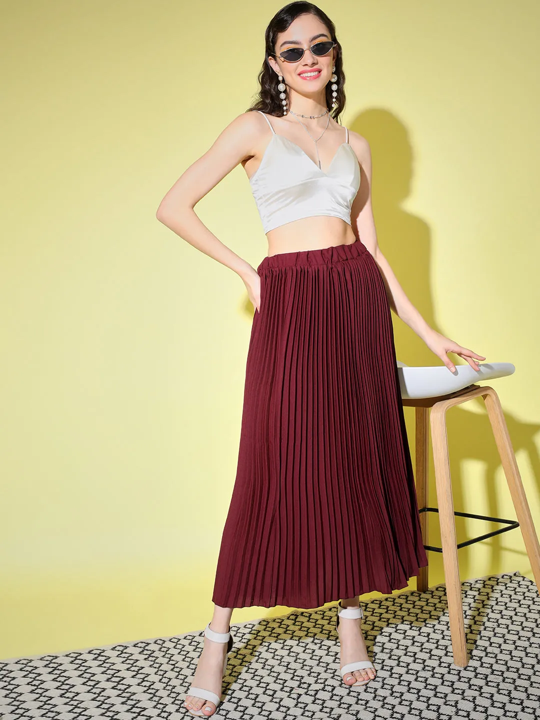 Crepe Pleated Women Skirt-3002-3006