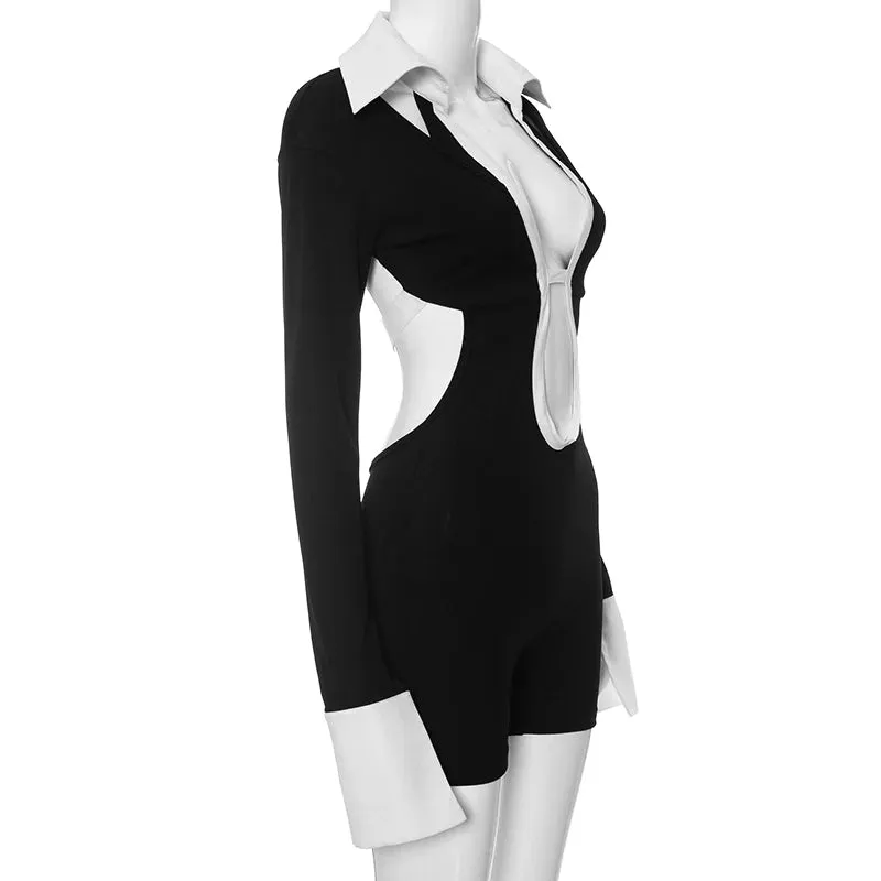 Cut The Check Collar Jumpsuit