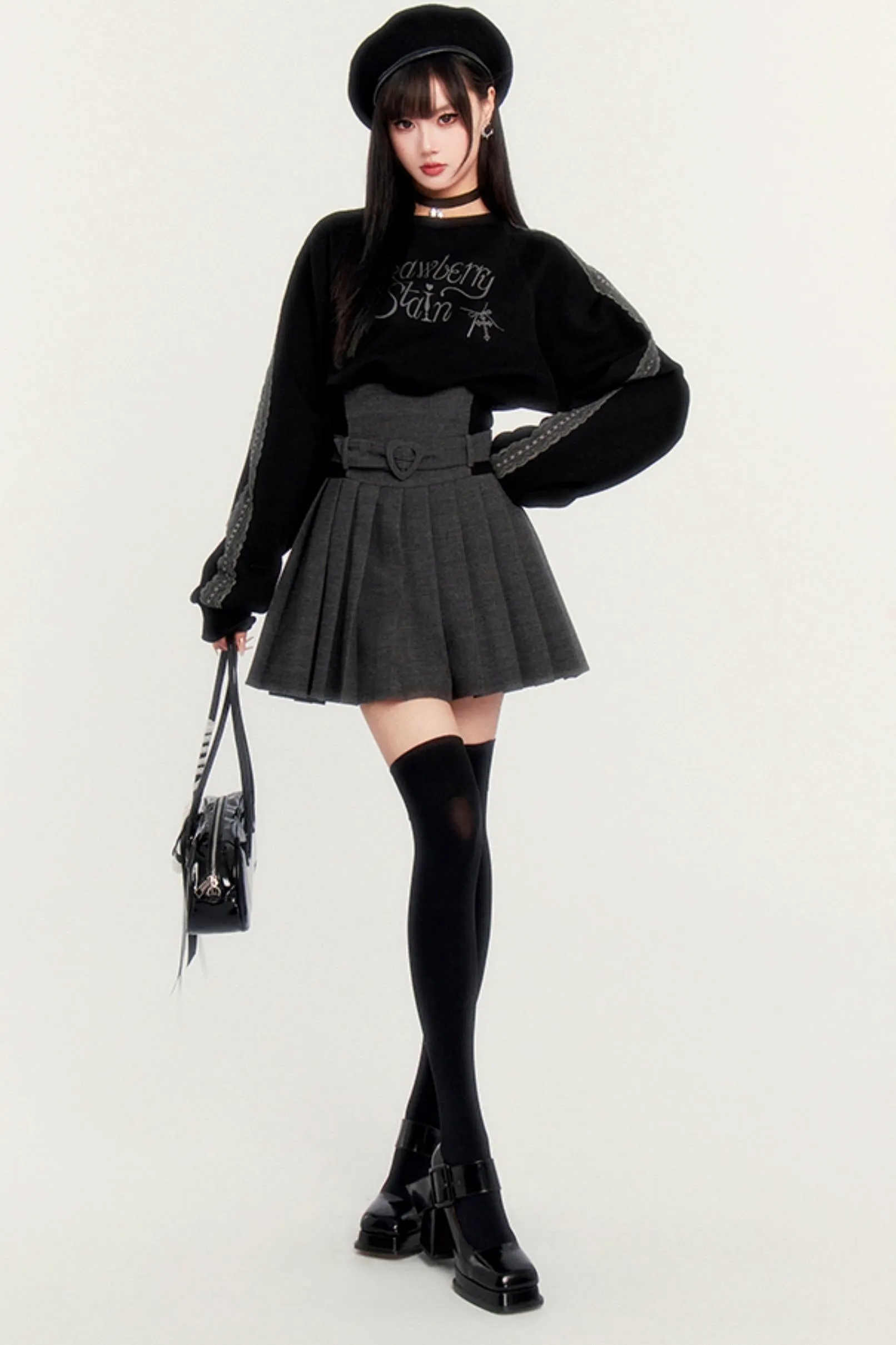 Dark Japanese High Waist Pleated Skirt