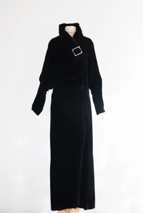 Divine Late 1920's Black Silk Velvet Full Length Evening Coat / SM