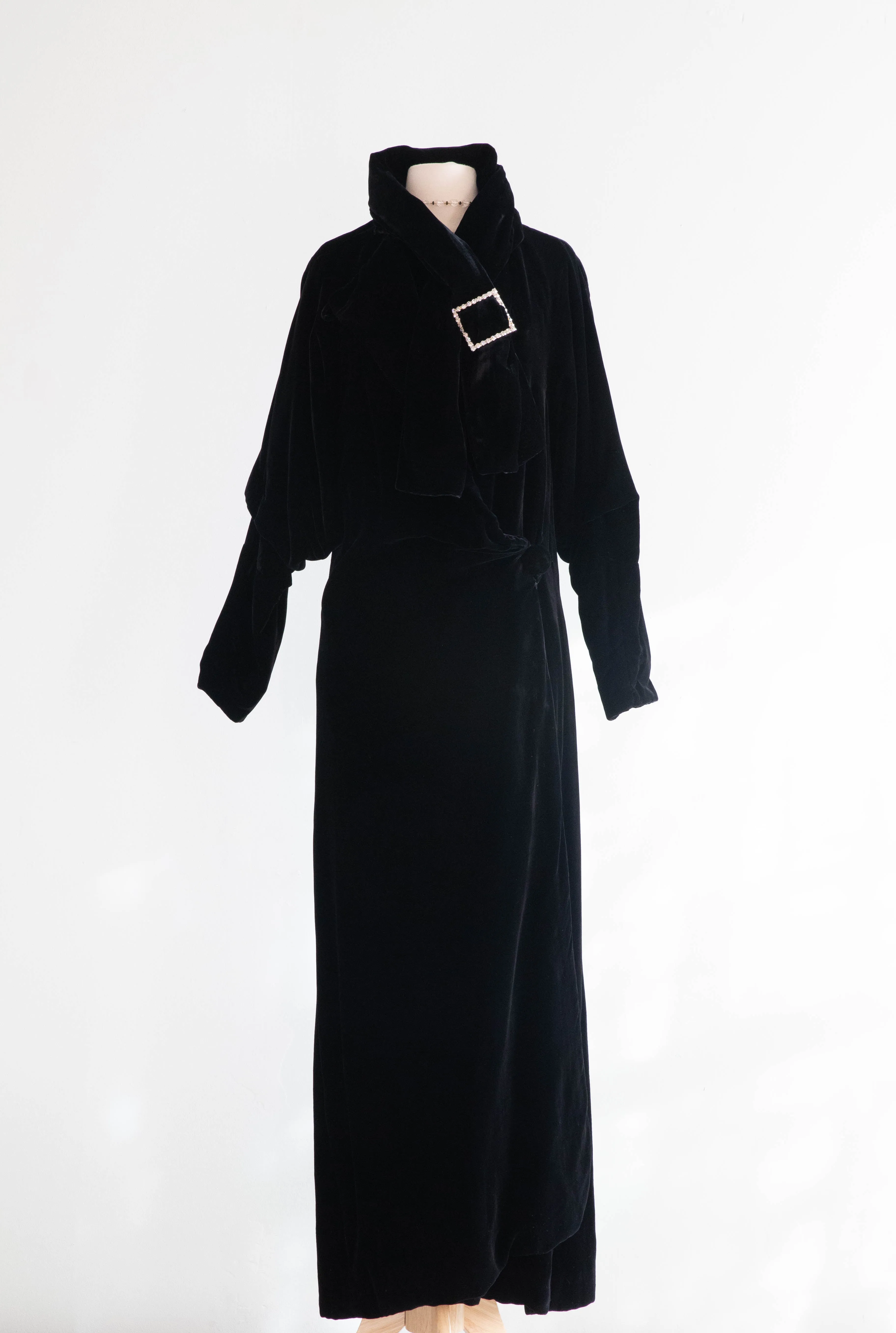 Divine Late 1920's Black Silk Velvet Full Length Evening Coat / SM