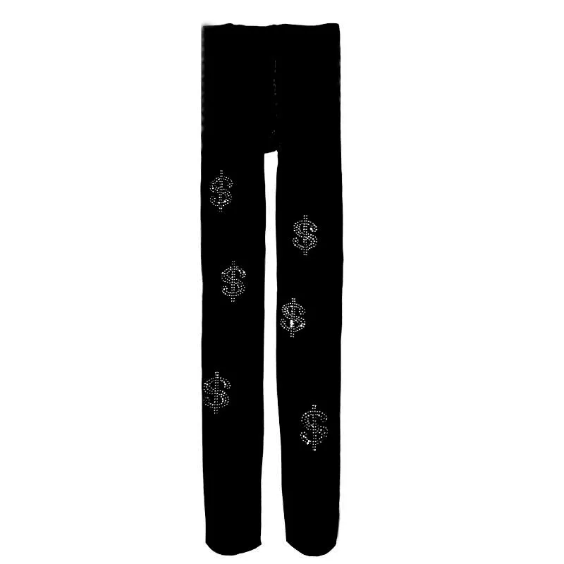DOLLAR Money Sign Rhinestone Tights- Black