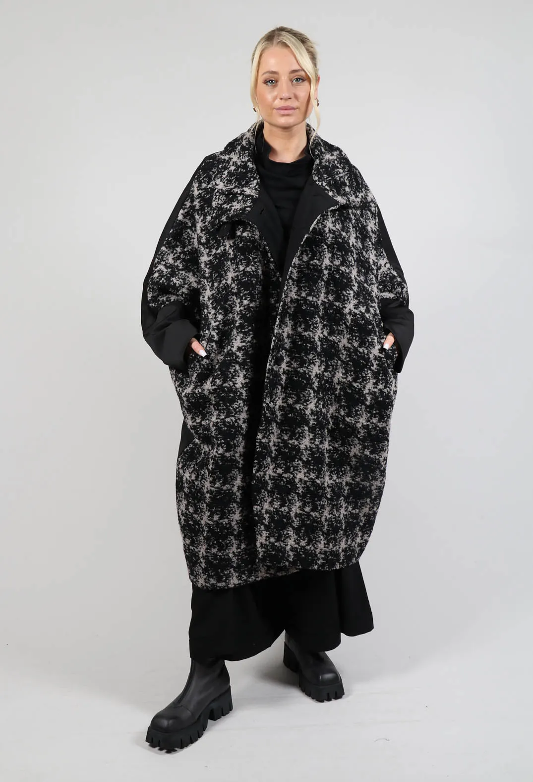 Dual Fabric Oversized Coat in Black