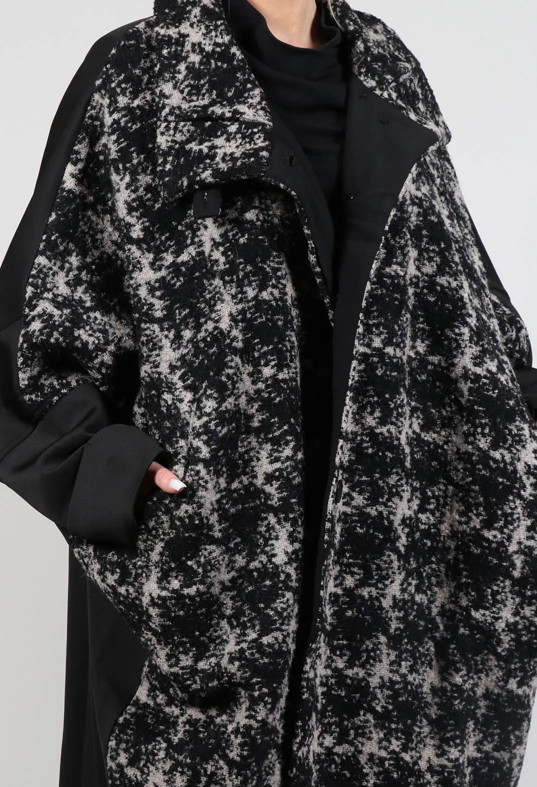 Dual Fabric Oversized Coat in Black