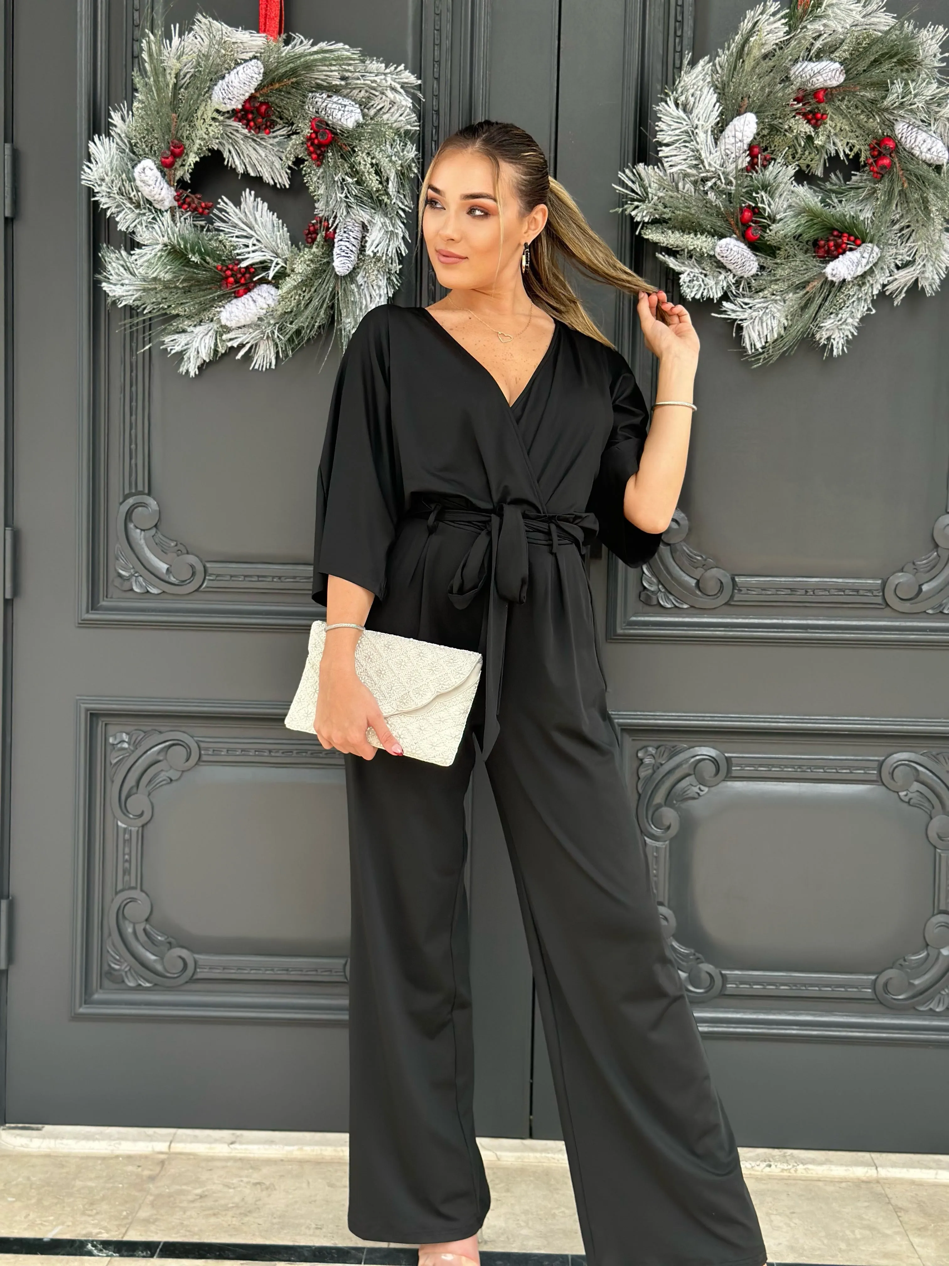 Emma V-Neck Belted Jumpsuit