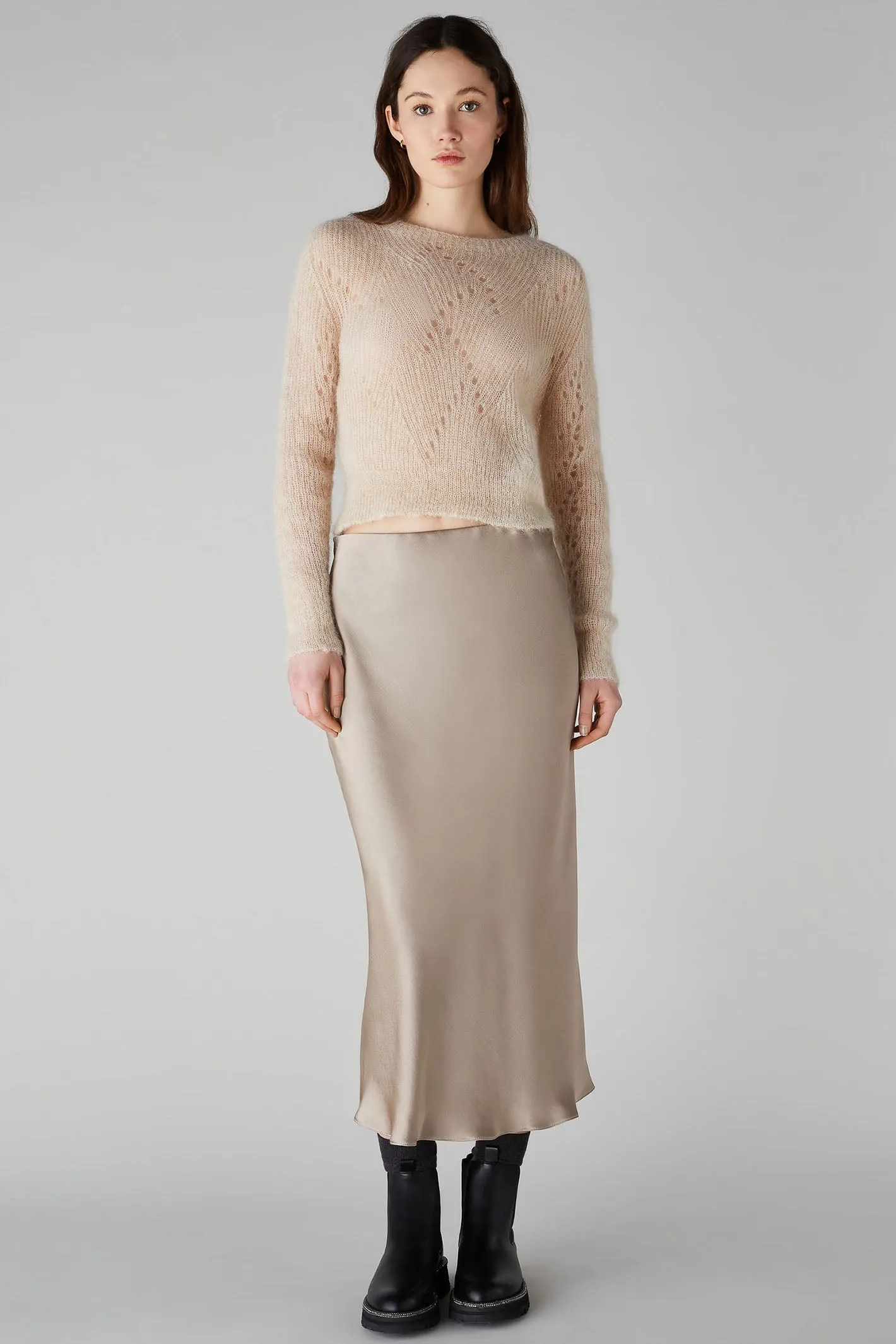 Emme Calco Skirt Midi Ecru Beige 2425106031200