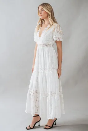 Floral Lace Trim Maxi Dress, Ivory
