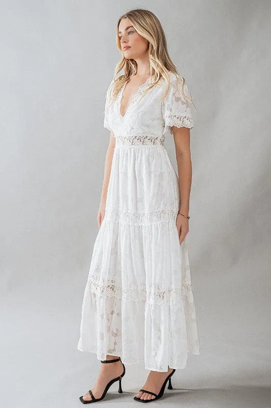 Floral Lace Trim Maxi Dress, Ivory