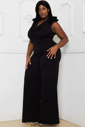 FLOWER FOLDED SHOULDER  JUMPSUIT