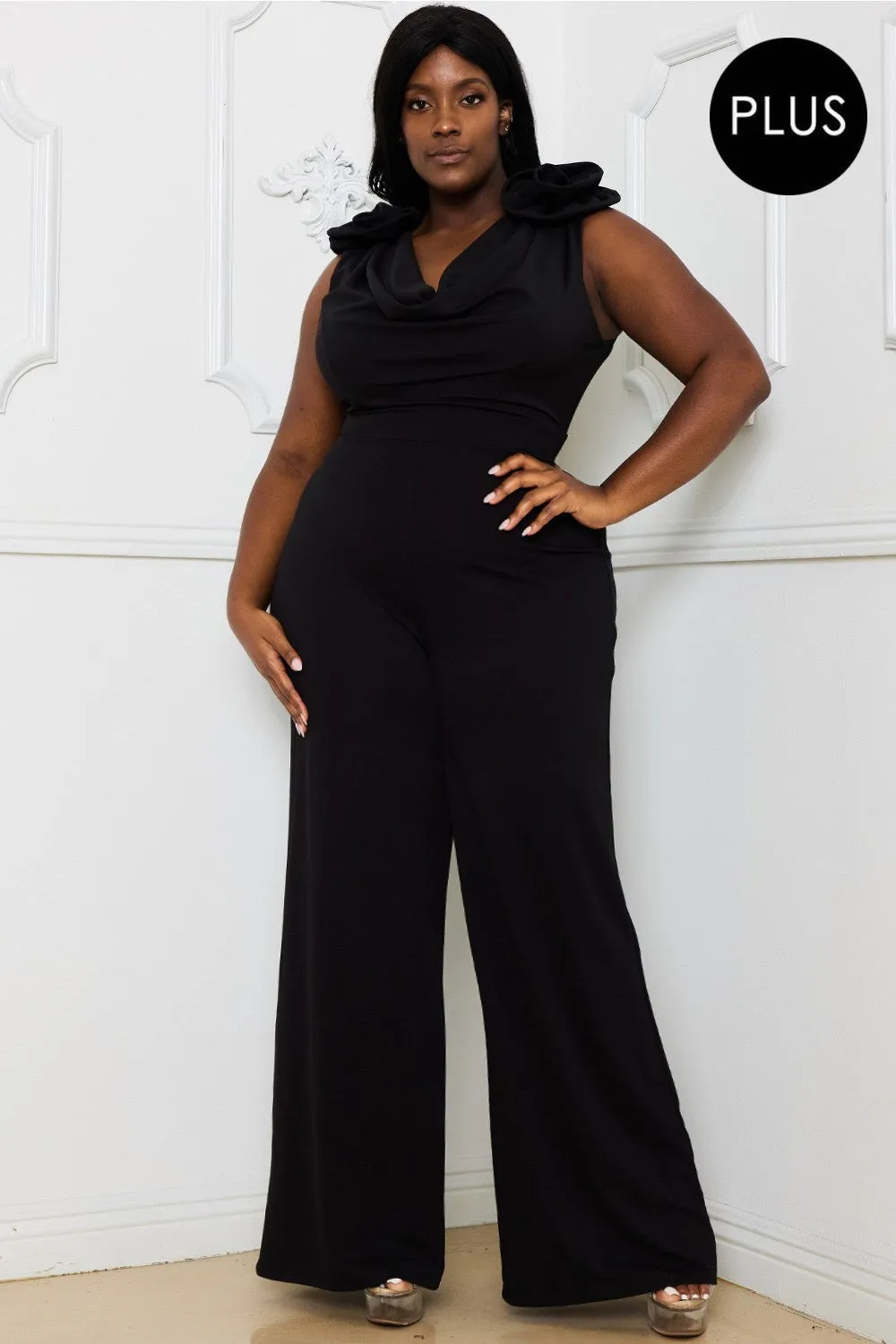 FLOWER FOLDED SHOULDER  JUMPSUIT