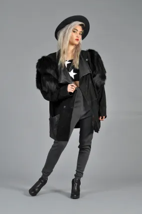 Fox Fur   Suede Avant Garde Draped Jacket