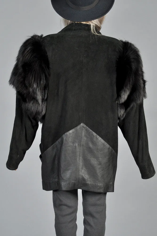 Fox Fur   Suede Avant Garde Draped Jacket