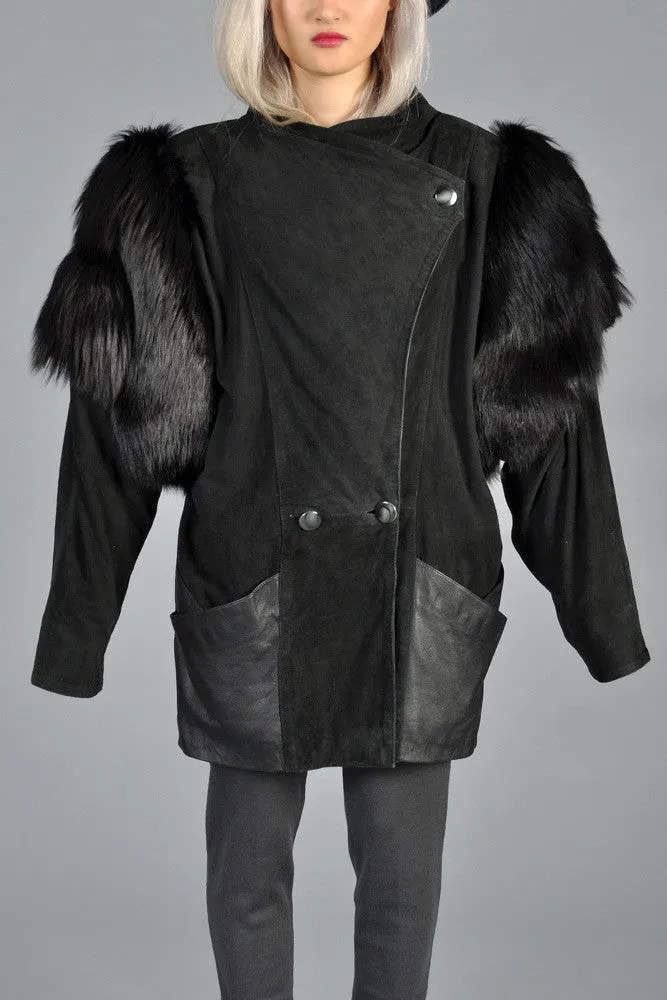 Fox Fur   Suede Avant Garde Draped Jacket