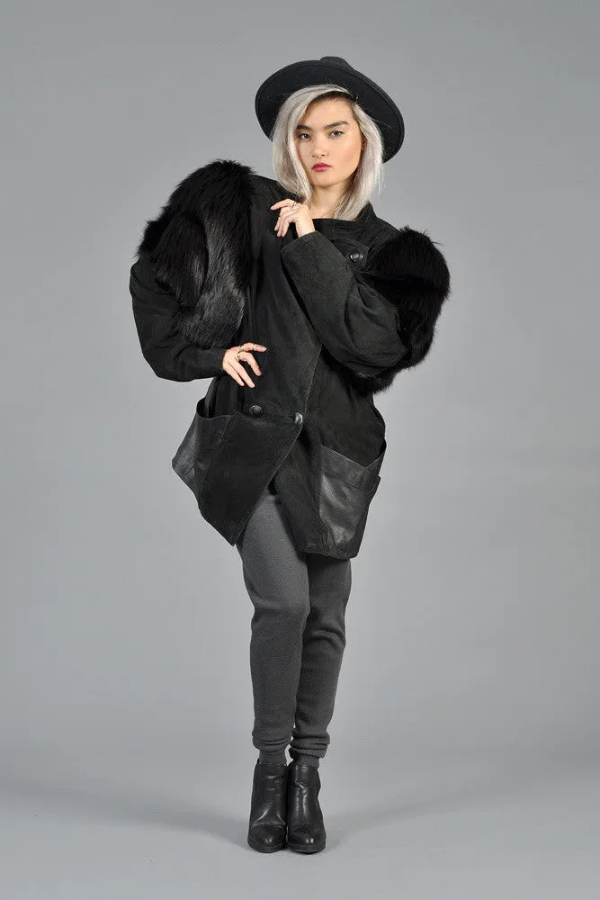 Fox Fur   Suede Avant Garde Draped Jacket