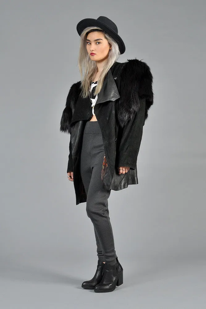 Fox Fur   Suede Avant Garde Draped Jacket