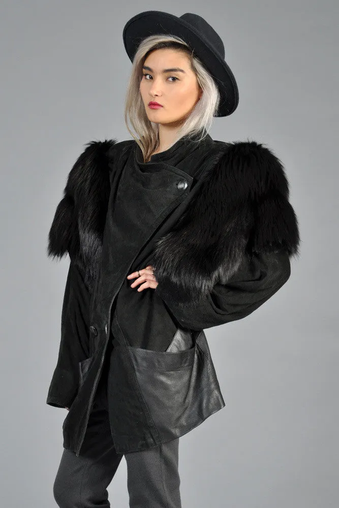 Fox Fur   Suede Avant Garde Draped Jacket